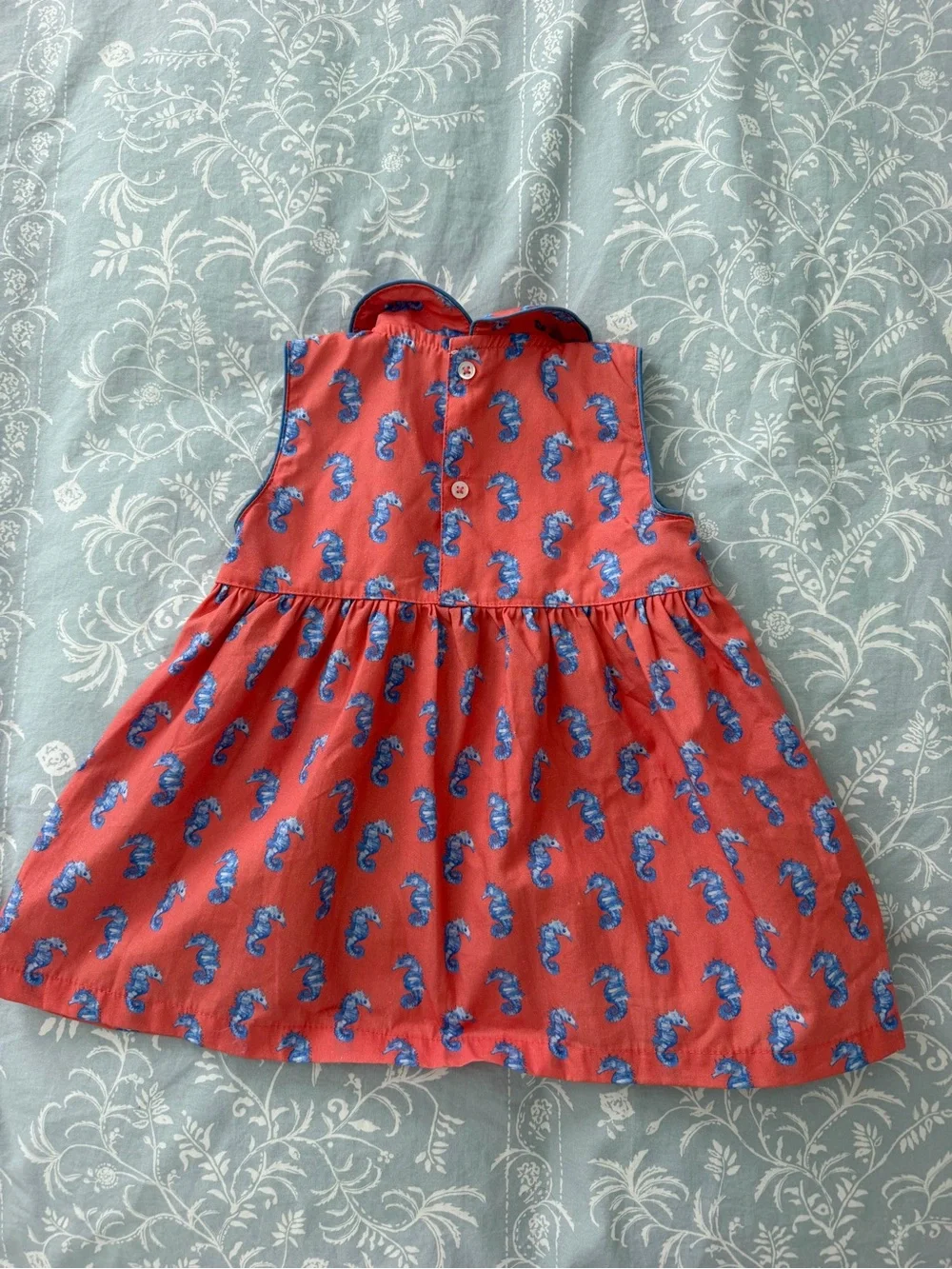 Girls Coral Seahorse Print Sleeveless Dress